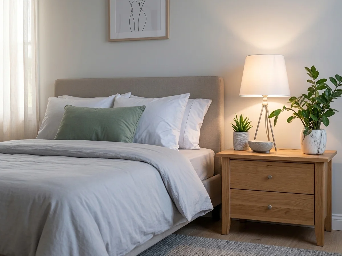 Comfortable bedroom prepared for restful sleep